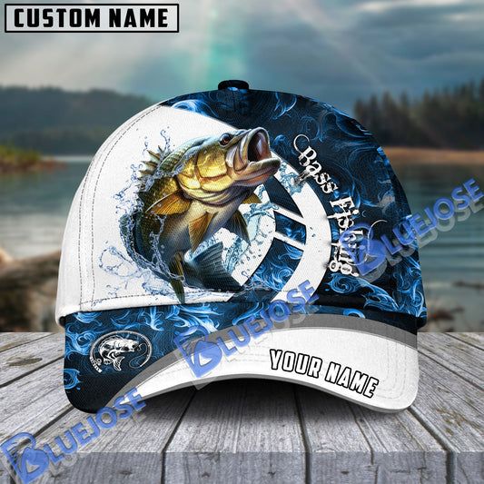 BlueJose Bass Fishing Blue Flame Sport Custom Name Cap