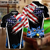 BlueJose Billiards 8-Ball USA Flag Flaming Pool Balls Graphic Customized Name, Team Name 3D Shirt (4 Colors)