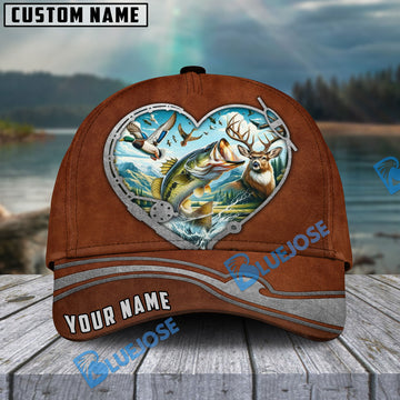 BlueJose Bass Fishing Heart Personalized Name Cap