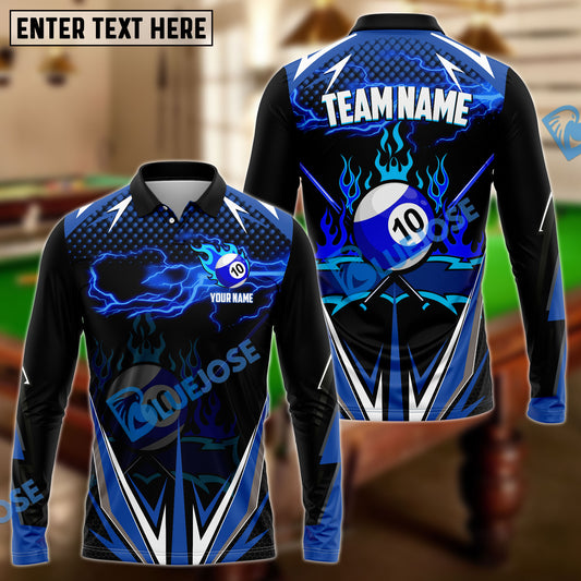 BlueJose Billiards Ball 10 Blue Fire Personalized Name, Team Name Unisex Shirt