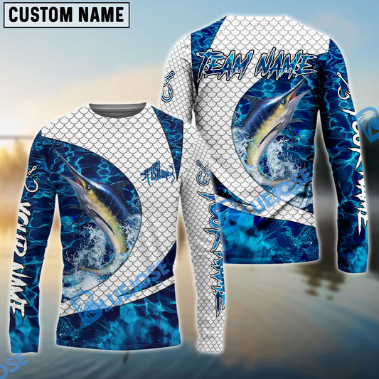 Bluejose Marlin Fishing Blue Wave Dynamic Sport Design Custom Name & Team Name 3D Shirts