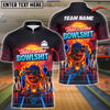 BlueJose Bowling And Pins Funny Flaming Neon Retro Sunset Graphic Customized Name, Team Name 3D Shirt (4 Colors)
