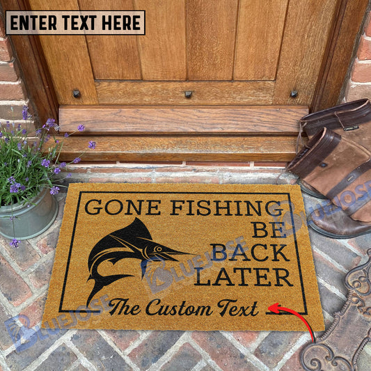 BlueJose Gone Fishing Be Back Later Marlin Fishing Custom Name Coir Doormat