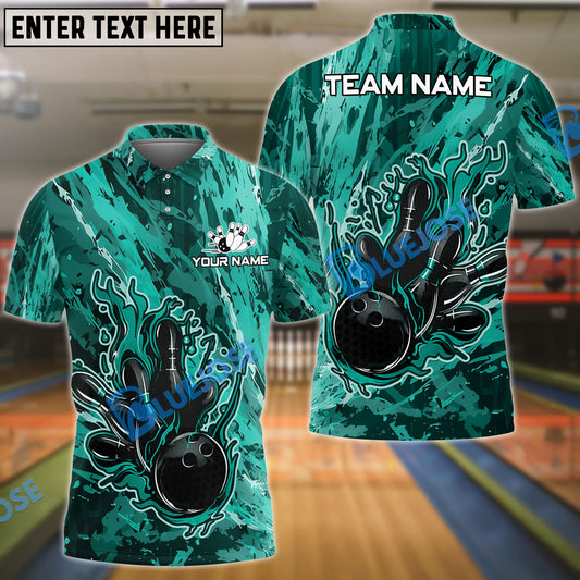 BlueJose Bowling And Pins Colorful Ink Customized Name 3D Shirt (5 Colors)