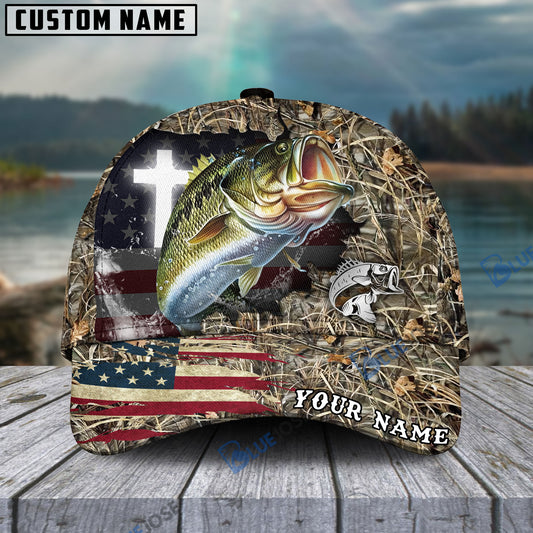 BlueJose Personalized Bass Cross Camo Fishing Classic Cap