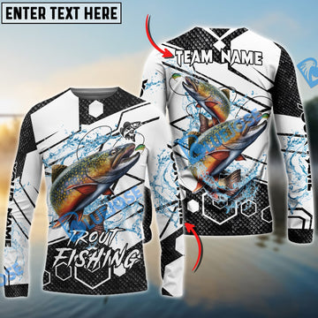 Bluejose Trout Fishing White Gray Black Hexagon Sport Custom Name & Team Name 3D Shirts