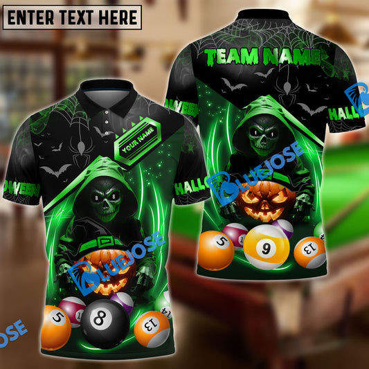 BlueJose Billiards Ball 8&9 Skull Halloween Personalized Name & Team Name Shirt (4 Colors)