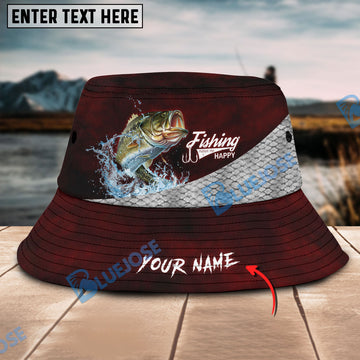 BlueJose Custom Name Bass Fishing Red Bucket Fishing Hat