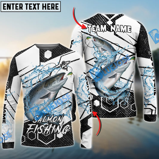 Bluejose Salmon Fishing White Gray Black Hexagon Sport Custom Name & Team Name 3D Shirts