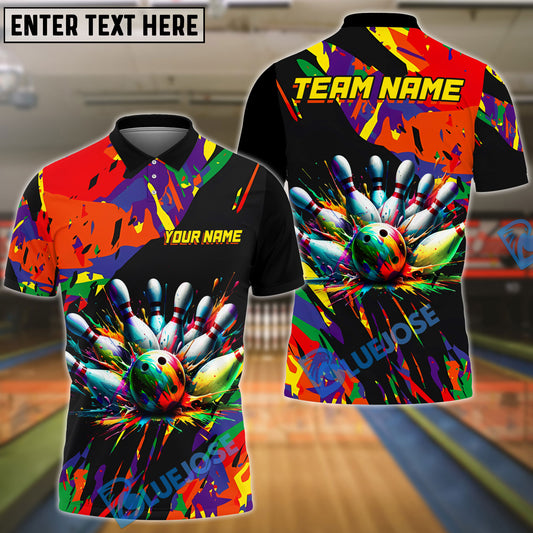 BlueJose Bowling and Pins Black and Color Ink Customized Name, Team Name 3D Shirt