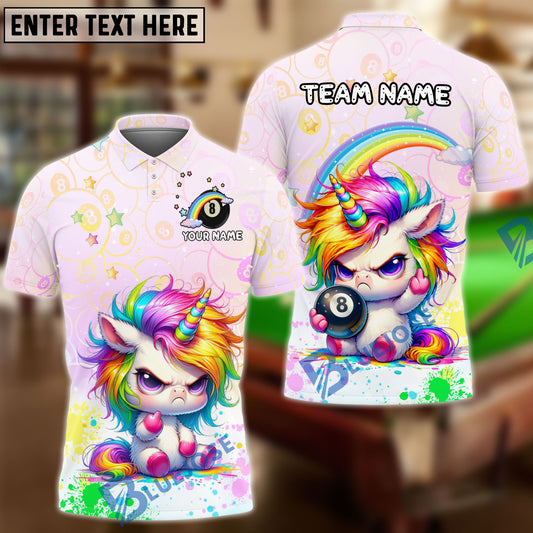 BlueJose Billiards Cute Angry Unicorn Rainbow 8 Ball Personalized Shirt