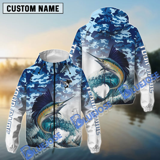 BlueJose Sailfish Fishing Camo Pattern Personalized Windbreaker Jacket