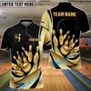 BlueJose Bowling Ball & Pins Royal Gold Strike Customized Name, Team Name 3D Shirt (4 Colors)
