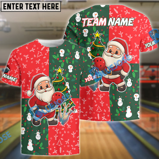 BlueJose Bowling Ball & Pins Merry Christmas Santa Multicolor Option Customized Name 3D Shirt (3 Colors)