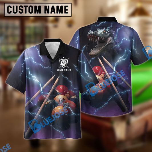BlueJose Crocodile Billiard 9 Ball Thunder Lightning Personalized Name Hawaiian Shirt