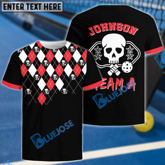 BlueJose Personalized Name, Team Name Skull Argyle Pattern Pickleball 3D Shirt