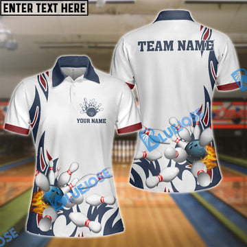 BlueJose Fire Bowling And Pins Flame Pattern Multicolor Option Customized Name 3D Shirt for Women (4 Colors)