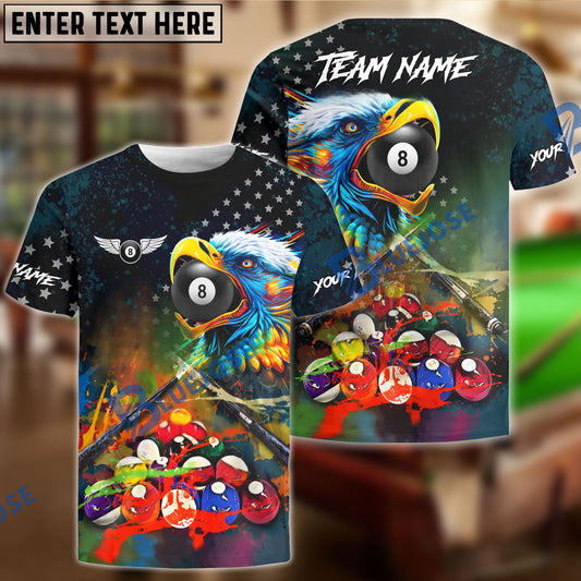 BlueJoses Billiards 8 Ball American Flag Eagle Paint Art Customized Name, Team Name 3D Shirt