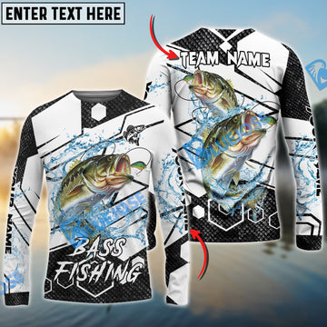 Bluejose Bass Fishing White Gray Black Hexagon Sport Custom Name & Team Name 3D Shirts