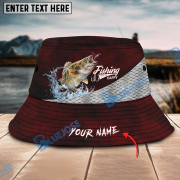 BlueJose Custom Name Walleye Fishing Red Bucket Fishing Hat