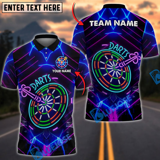 BlueJose Darts Neon Glow Personalized Name, Team Name Shirt (4 Colors)