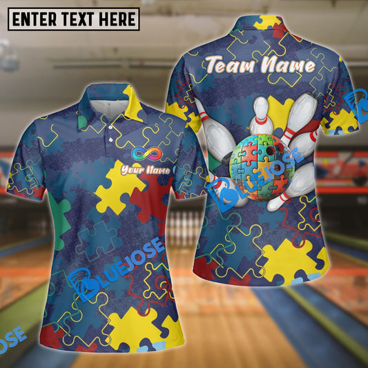 BlueJose Bowling Autism Awareness Puzzle Personalized Name, Team Name 3D Shirt