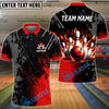 BlueJose Bowling Flame Ball & Pin Splash Design Customized Name, Team Name 3D Shirt (4 Colors)