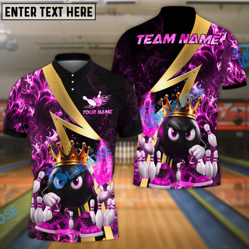 BlueJose Bowling And Pins Royal Flames Customized Name, Team Name 3D Shirt (4 Colors)