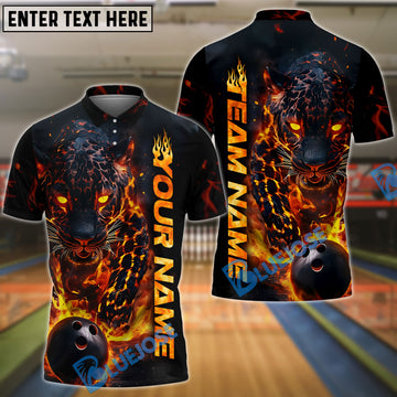 BlueJose Bowling And Pins Panther Flame Customized Name 3D Shirt (4 Colors)