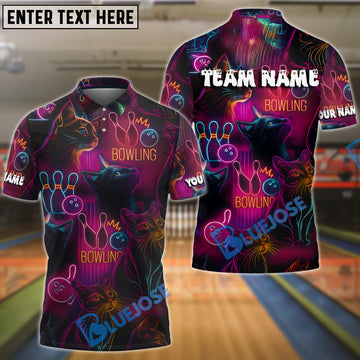 BlueJose Bowling Neon Cat Customized Name, Team Name 3D Shirt