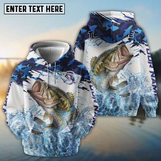 Bluejose Bass Fishing Blue Camo Clear Water Custom Name & Team Name 3D Shirts