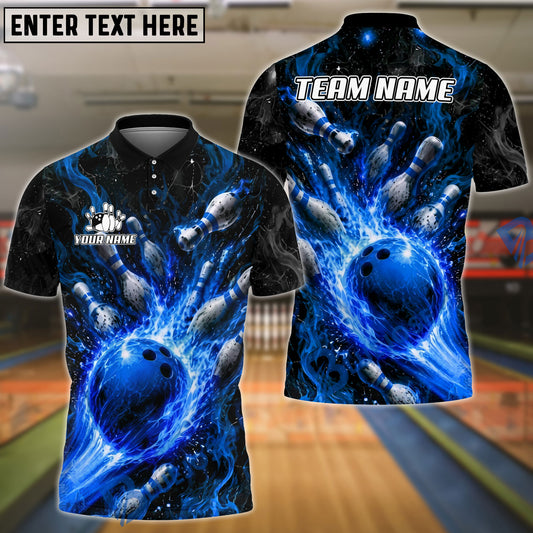 BlueJose Bowling And Pins Fire Explosion Domination Customized Name, Team Name 3D Shirt (4 Colors)