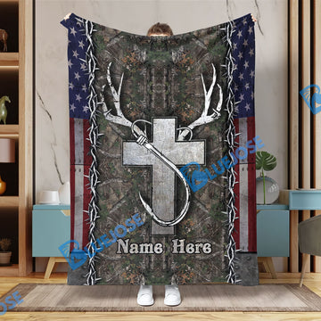 BlueJose Custom Name Hunting Fishing God Blanket