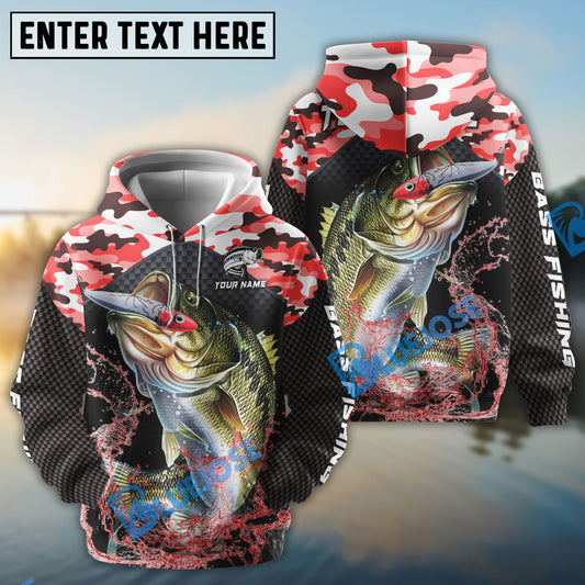 Bluejose Bass Fishing Red Camo Sport Custom Name & Team Name 3D Shirts