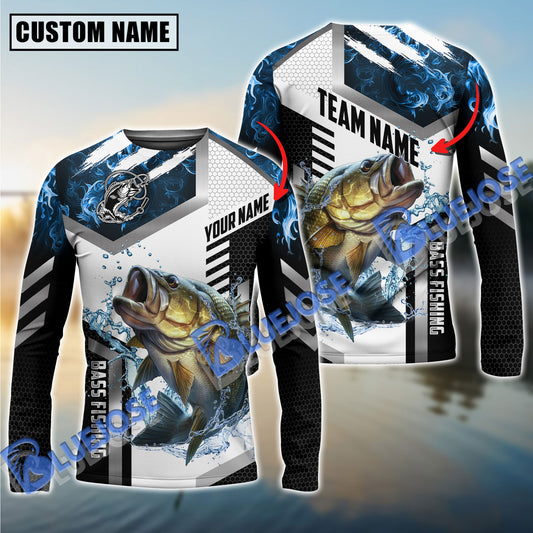 BlueJose Bass Fishing Blue Flame Sport Custom Name & Team Name Shirts