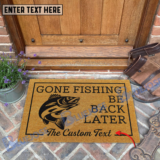 BlueJose Gone Fishing Be Back Later Walleye Fishing Custom Name Coir Doormat