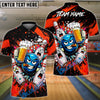 BlueJose Bowling & Pins Beer Party Funny Cartoon Customized Name, Team Name 3D Shirt (6 Colors)
