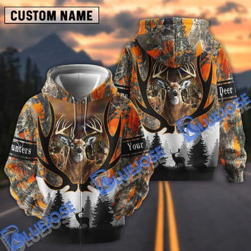 BlueJose Customized Name Deer Hunting Antler Pattern Orange 3D Shirt