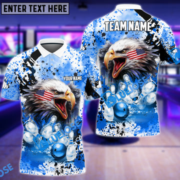 BlueJose Bowling And Pins Eagle American Flag Paint Pattern Customized Name Shirt (4 Colors)