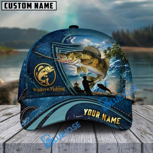 BlueJose Fishing Deep Blue Ocean Patch Personalized Name Classic 3D Cap Personalized Cap (13 Breeds)