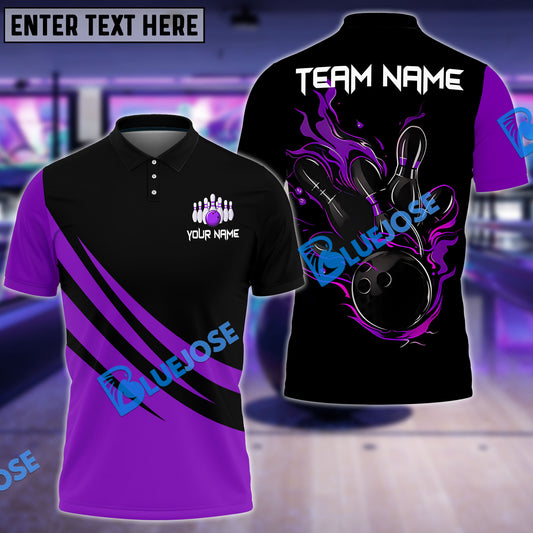 BlueJose Bowling And Pins Basic Black Customized Name 3D Shirt (4 Colors)