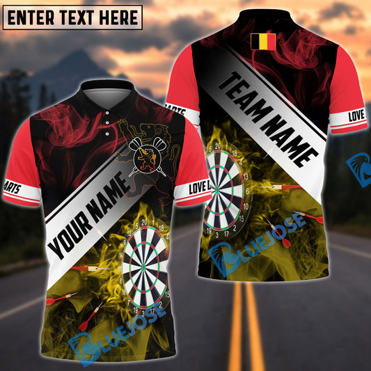 BlueJose Darts Belgium Flag Personalized Name, Team Name Shirt