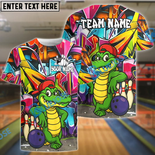BlueJose Bowling Graffiti Alligator Personalized Name, Team Name Unisex Shirt