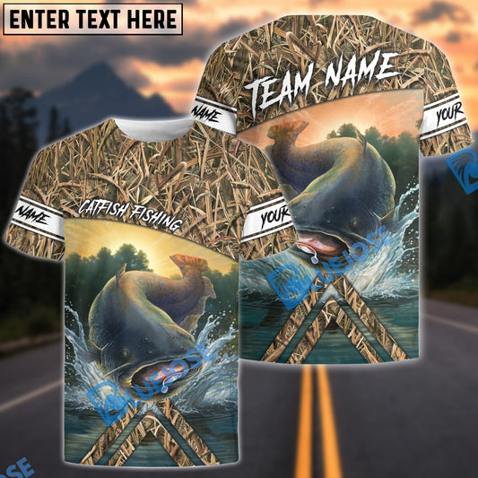 BlueJose Customize Name Catfish Fishing Elbow Patch Pattern 3D Shirts