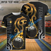 BlueJose Bowling And Pins Flame Premium Pattern Customized Name 3D Shirt (4 Colors)