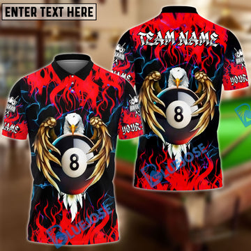 BlueJose Billiards Ball 8 Pool Fire Eagle Personalized Name Team Name Unisex Shirt (4 Colors)