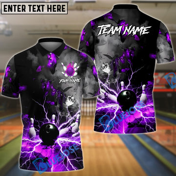 BlueJose Bowling And Pins Volcano Lava Explosion Lightning Customized Name, Team Name 3D Shirt (4 Colors)