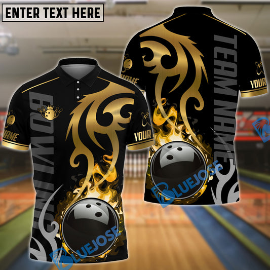 BlueJose Bowling And Pins Flame Premium Pattern Customized Name 3D Shirt (4 Colors)