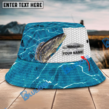 BlueJose Custom Name Bowfish Fishing Blue Fishing Bucket Hat