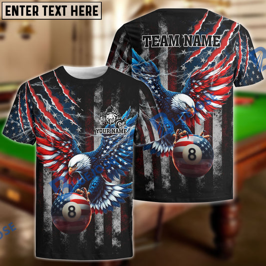 BlueJose Billiards Ball 8 Eagle American Flag Lightning Customized Name, Team Name 3D Shirt